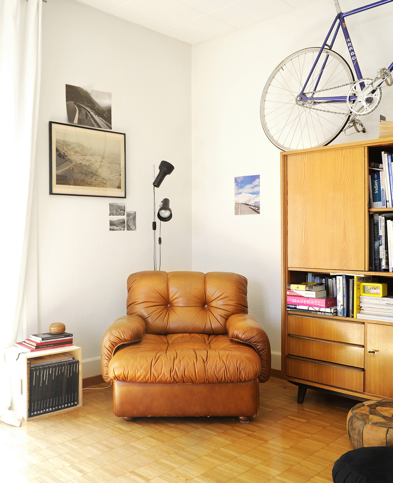 interior, design, architecture, furniture, lounge chair, leather, floor lamp, vintage, bicycle, 